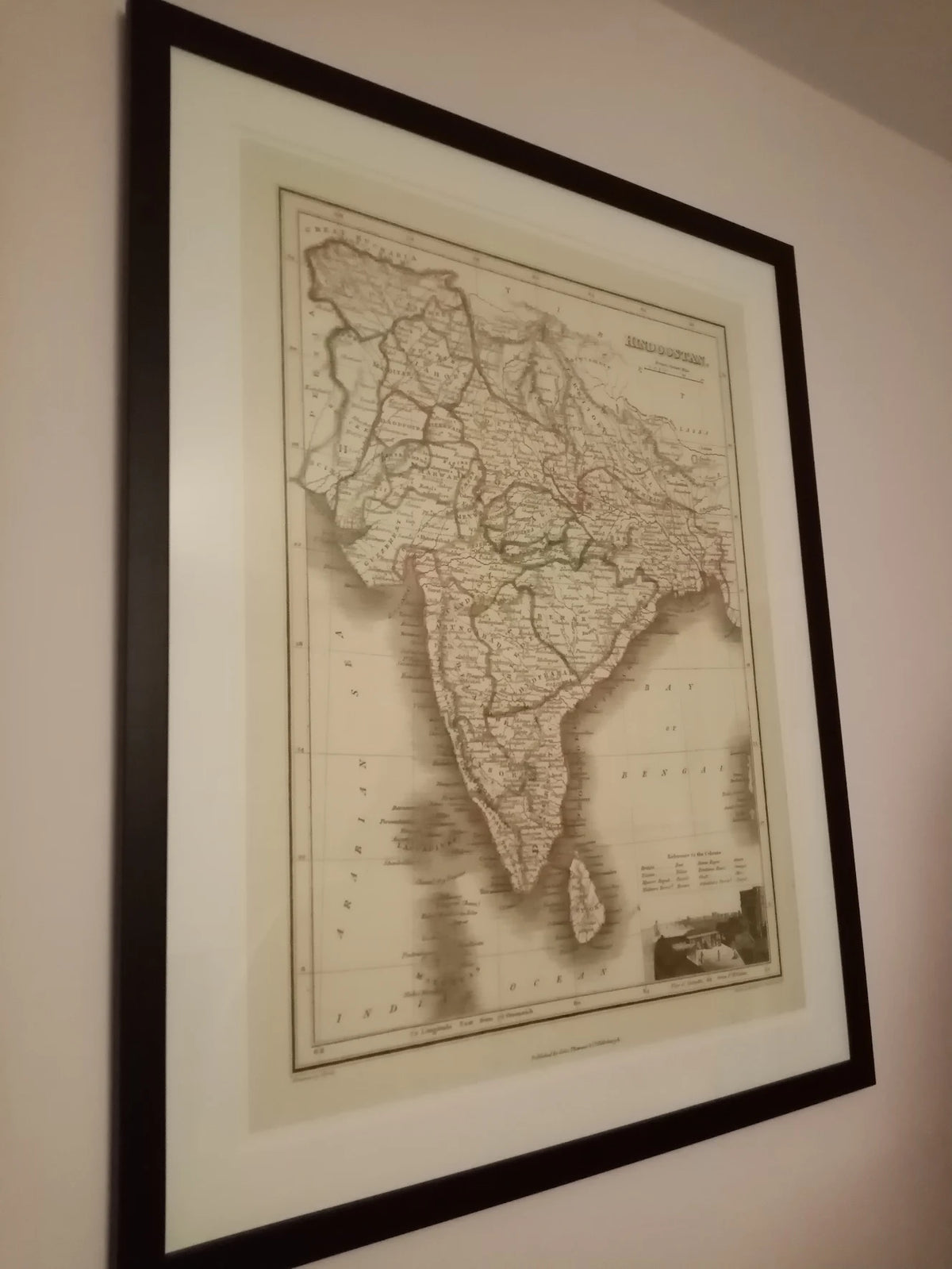 Large vintage map framed at Bermondsey Gallery